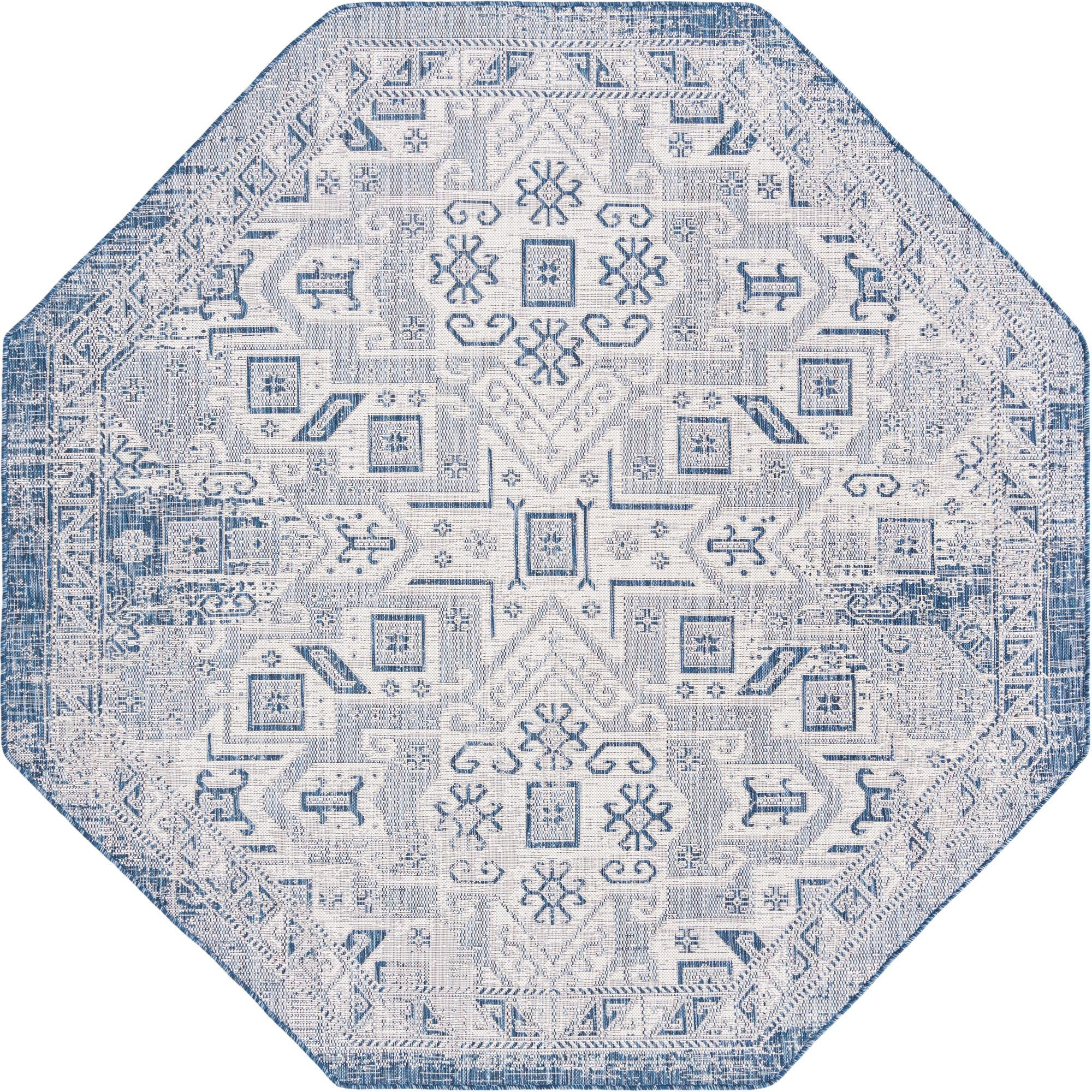 7' 10 x 7' 10 Estuary · Border Outdoor Rug, blue