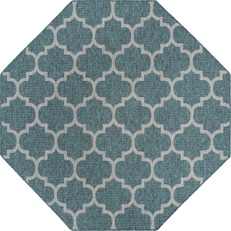 7' 10 x 7' 10 Fanshawe · Lattice Outdoor Rug, teal and gray