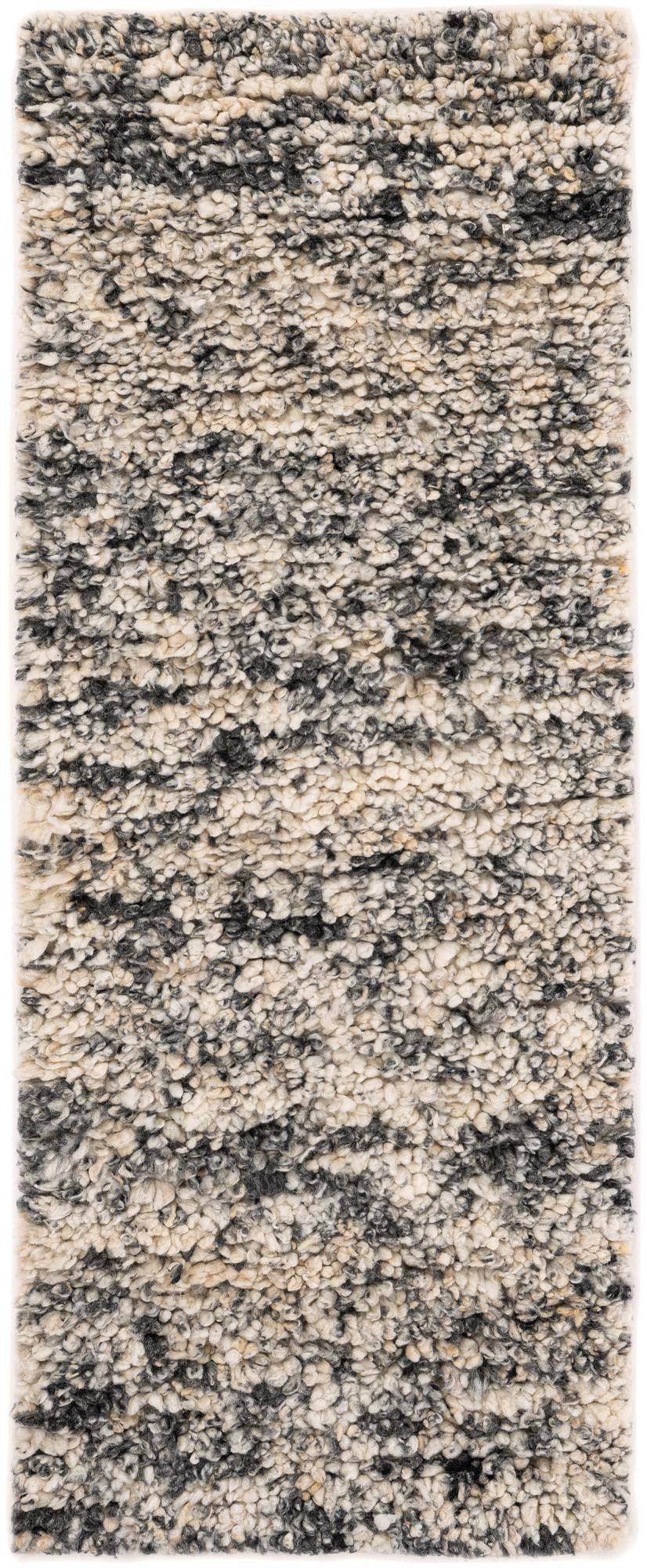 2' x 5' 1 Powell · Abstract Wool Shag Rug, salt and pepper