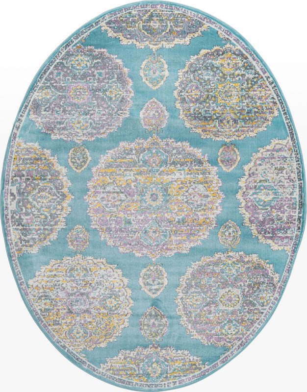 8' 2 x 10' Mather · Medallion rug, turquoise and gold