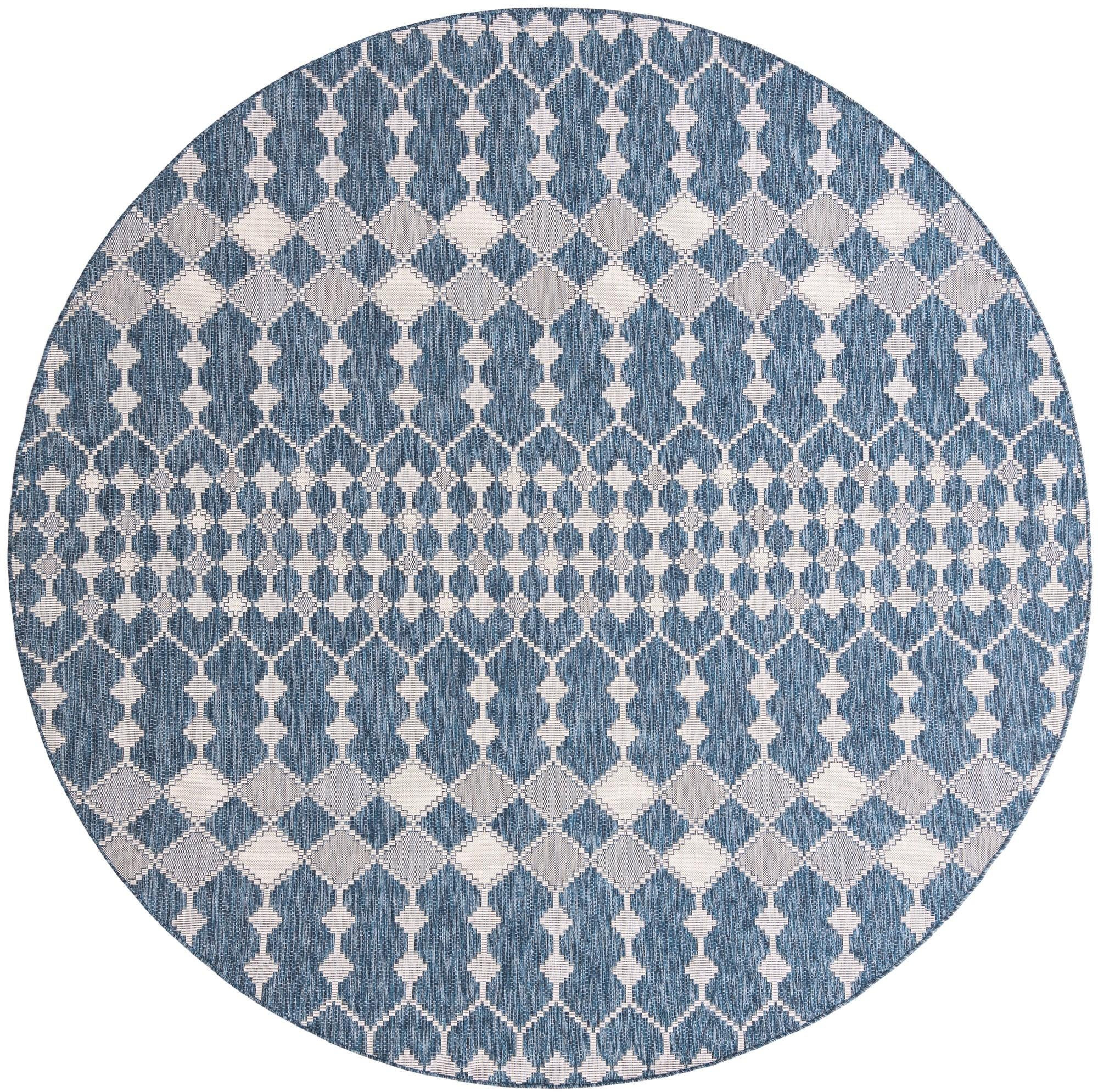 10' x 10' Ramsden · Lattice Outdoor Rug, blue and ivory