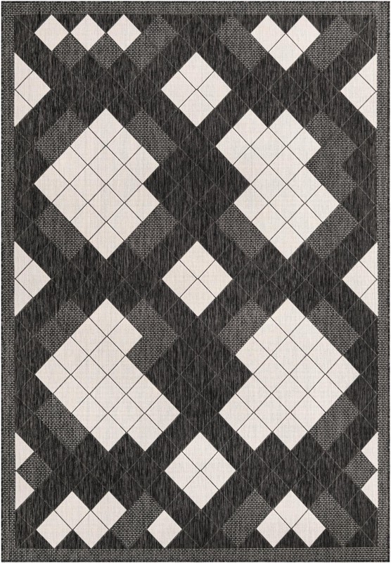 7' x 10' Keaton · Diamond Outdoor Rug, black and white