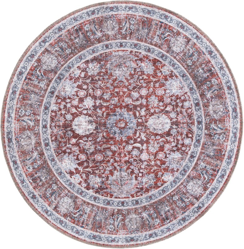 Bertie · Vintage floral Washable Rug, red and ivory