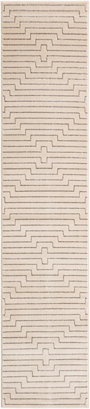 2' 7 x 12' Cottonwood · Geometric maze rug, silver and cream