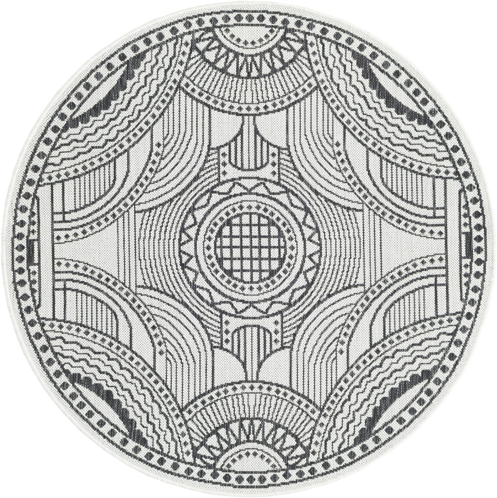 4' 1 x 4' 1 Brough · Medallion Outdoor Rug, white and black