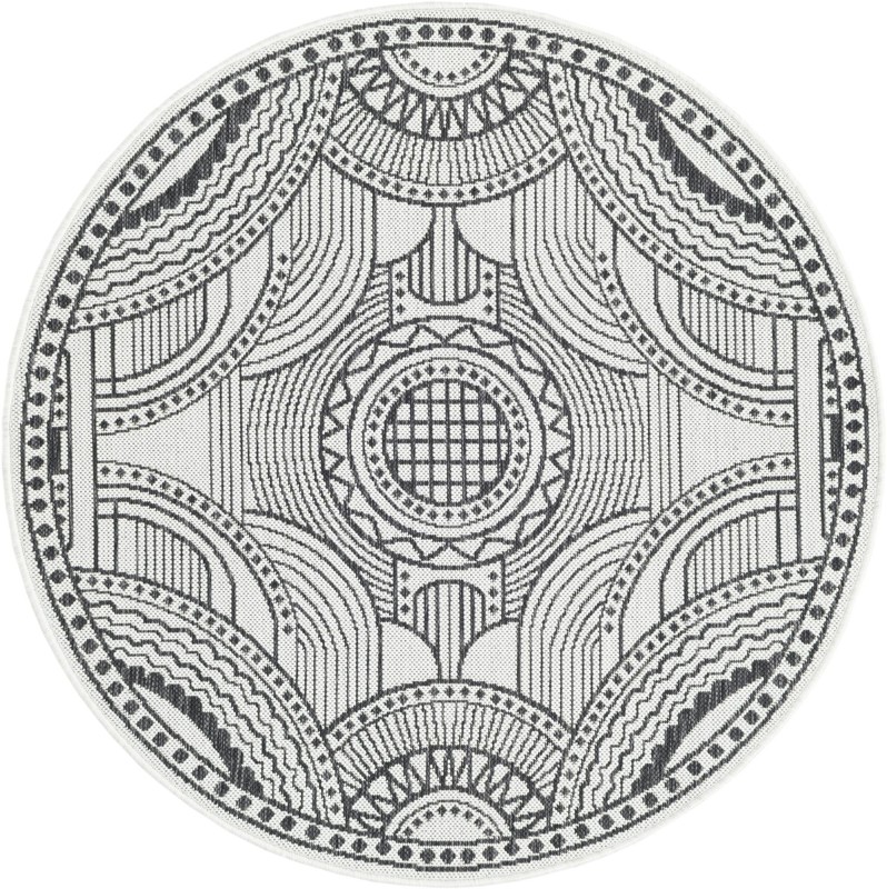 4' 1 x 4' 1 Brough · Medallion Outdoor Rug, white and black