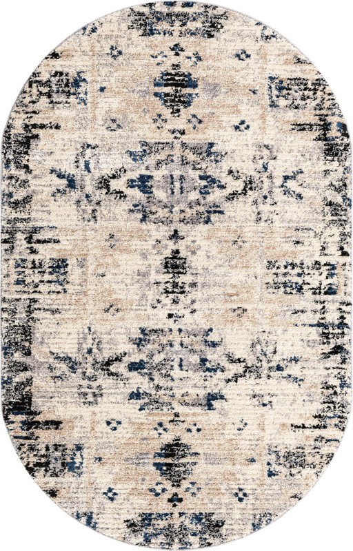 5' x 8' Littleton · Tribal medallion rug, ivory and blue