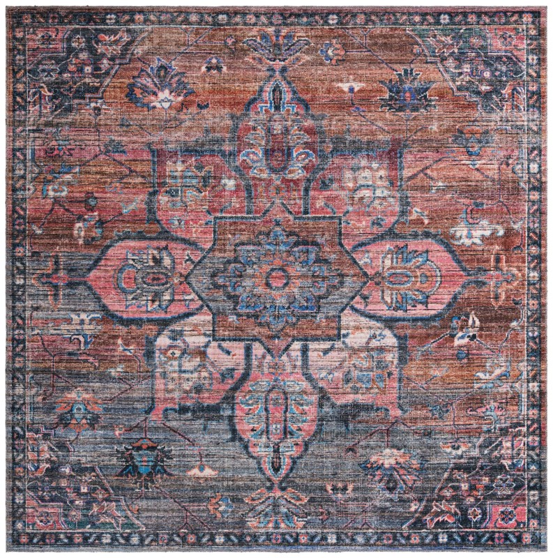 7' 3 x 7' 3 Sibley · Medallion Washable Rug, rust and denim blue