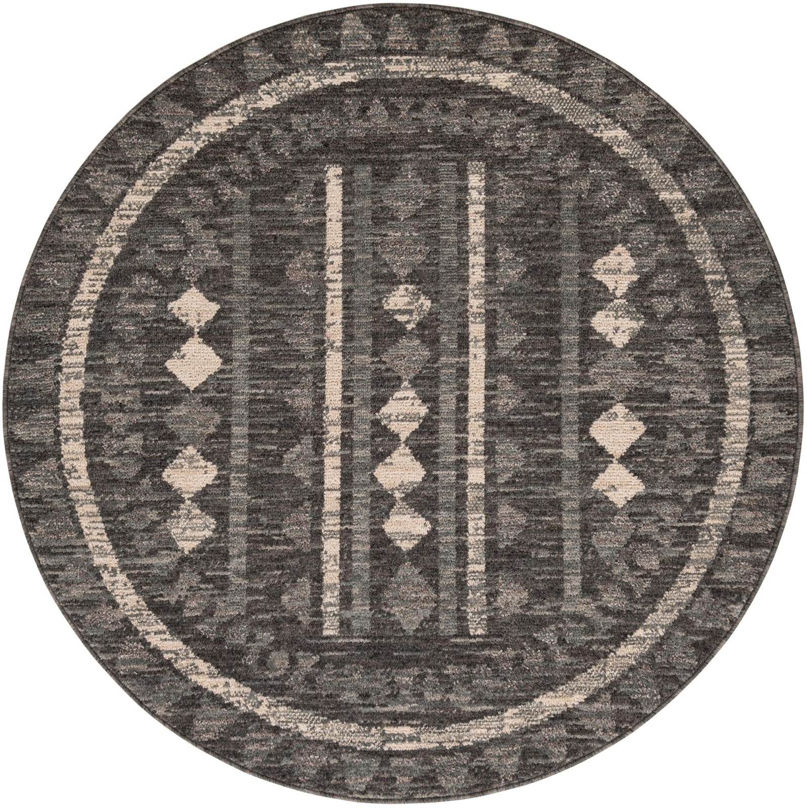5' x 5' Kearny · Geometric diamond rug, charcoal and ivory