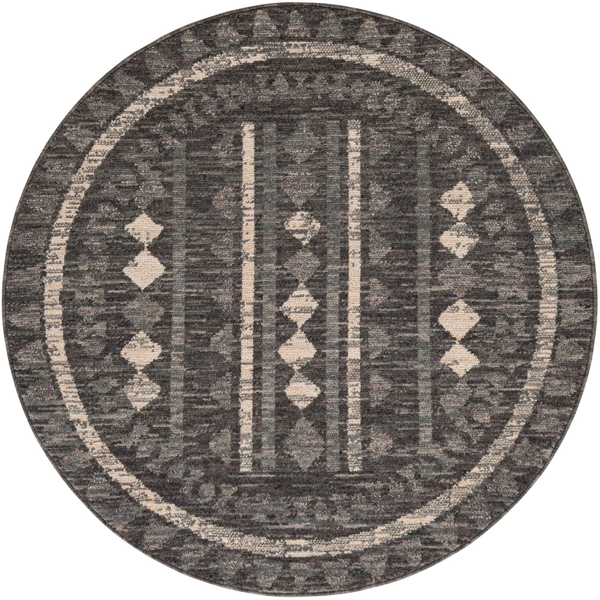 5' x 5' Kearny · Geometric diamond rug, charcoal and ivory