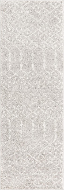2' x 6' Newcomb · Geometric lattice rug, light gray and ivory
