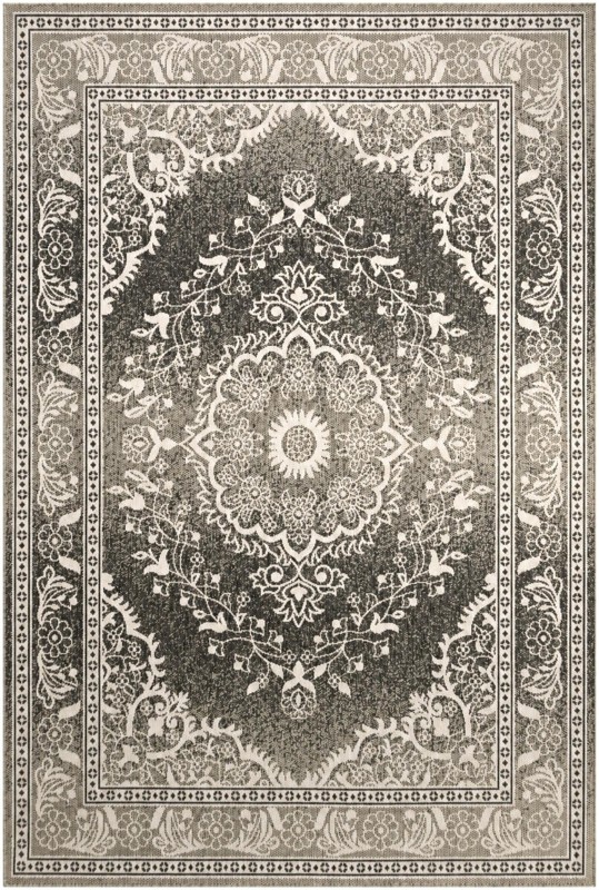 6' x 9' Honeysuckle · Border Outdoor Rug, black and white