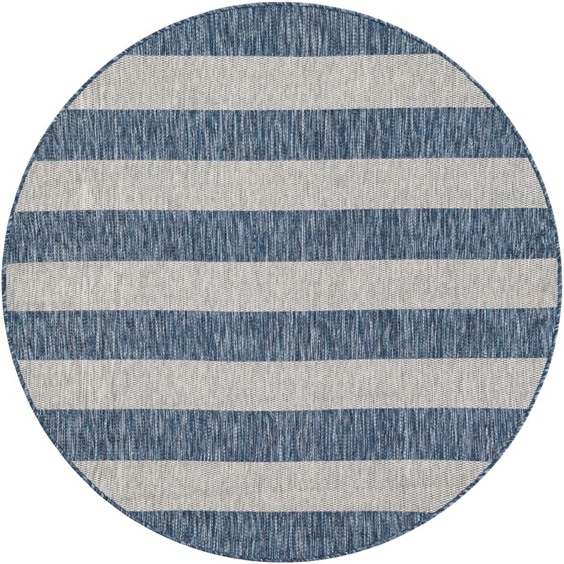 5' 3 x 5' 3 Dahlia · Striped Outdoor Rug, blue and gray
