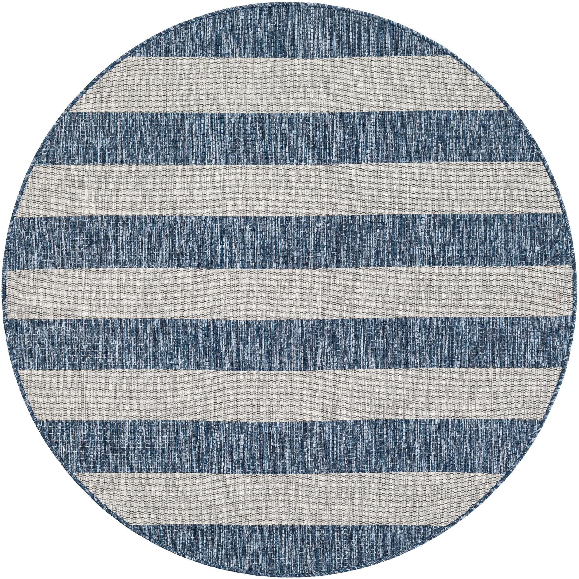 5' 3 x 5' 3 Dahlia · Striped Outdoor Rug, blue and gray