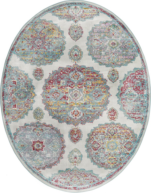 8' 2 x 10' Mather · Medallion rug, cream and multi