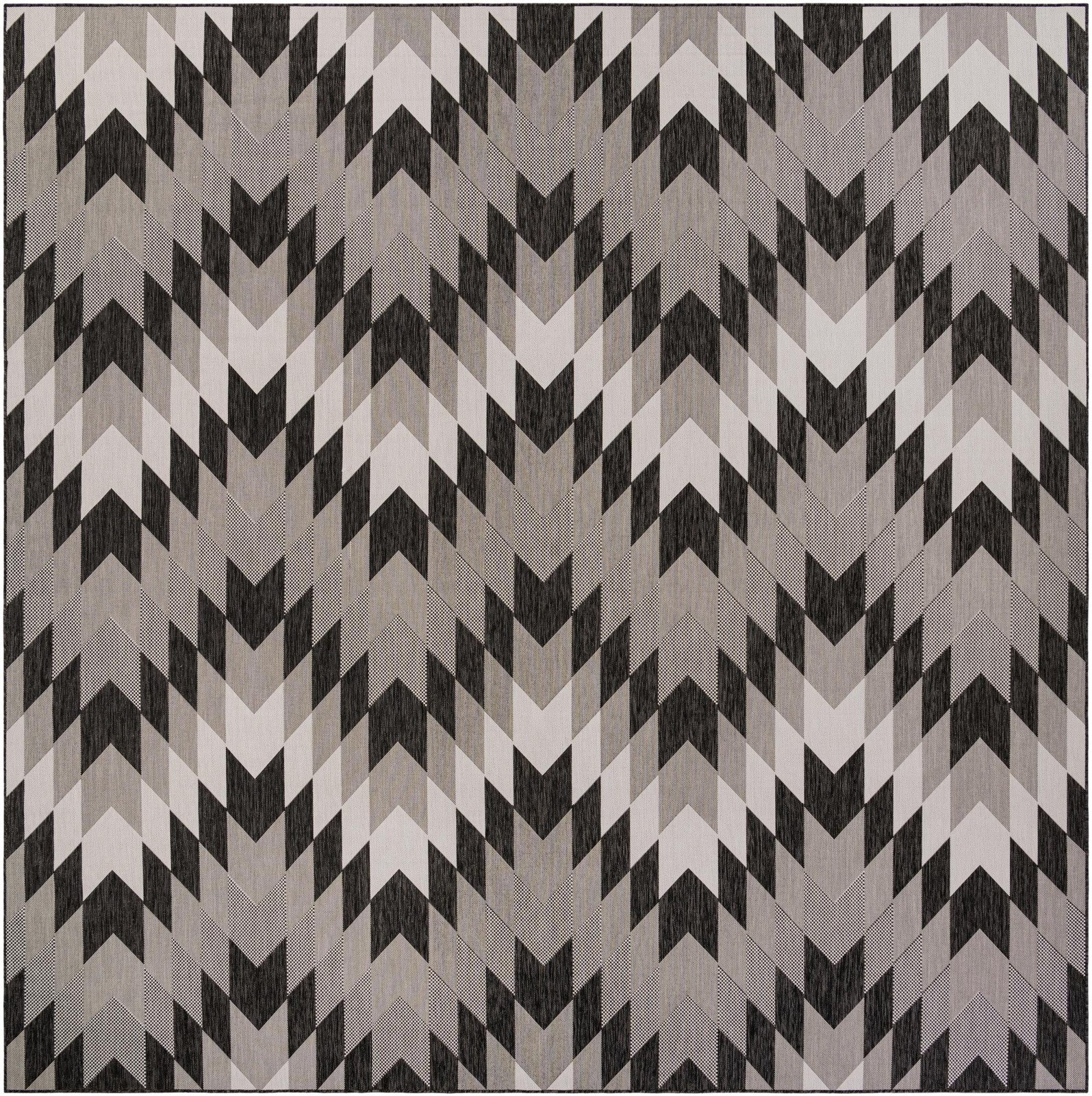 13' x 13' Morrell · Geometric chevron Outdoor Rug, charcoal and ivory