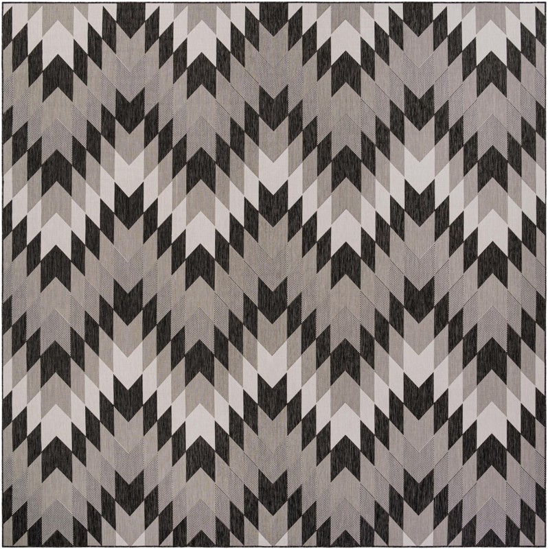 13' x 13' Morrell · Geometric chevron Outdoor Rug, charcoal and ivory