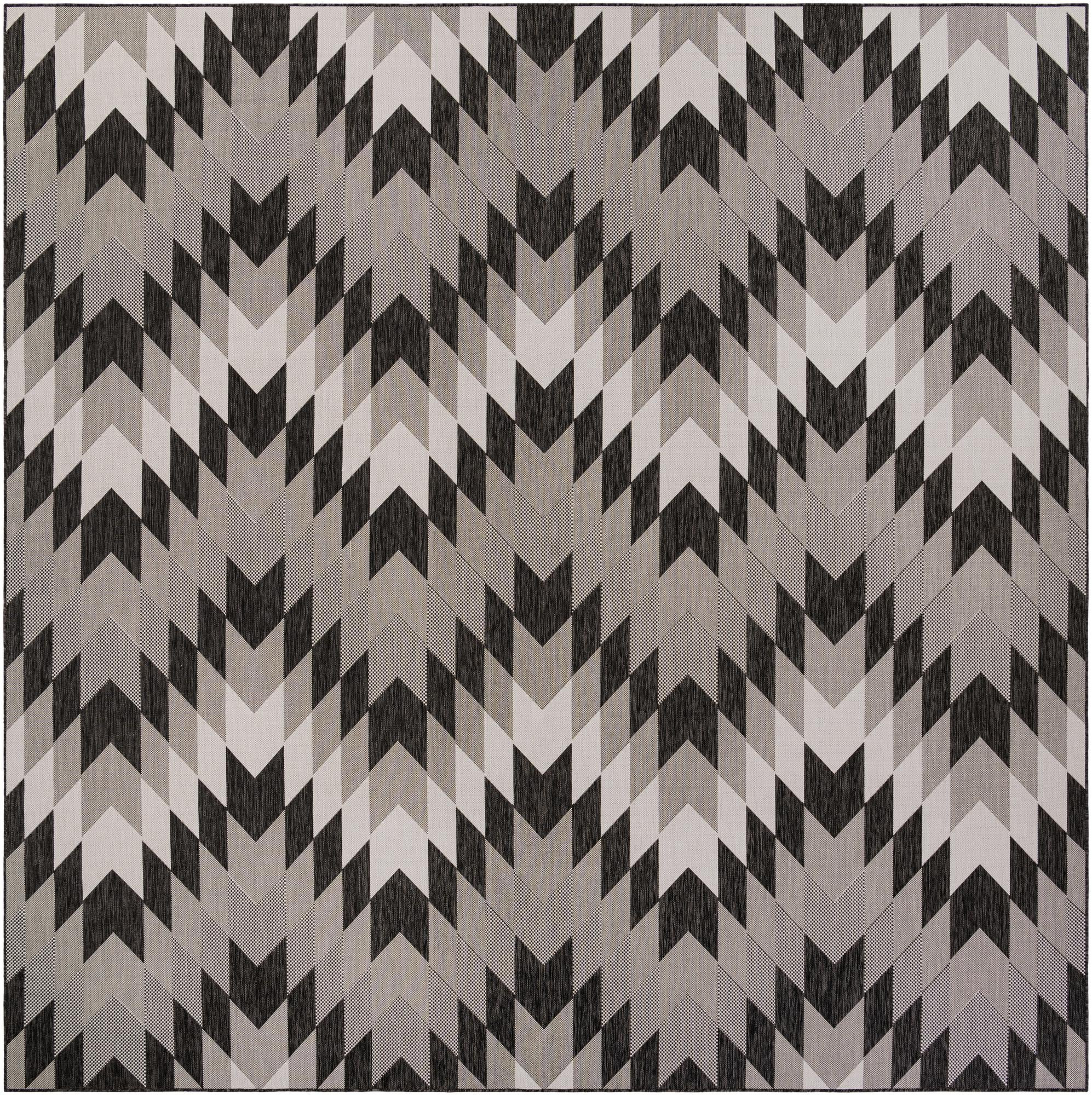 13' x 13' Morrell · Geometric chevron Outdoor Rug, charcoal and ivory