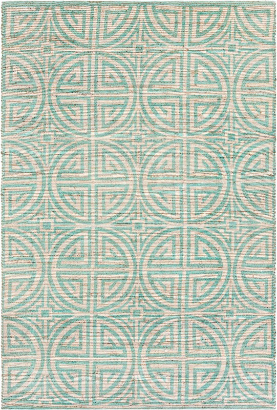 6' 1 x 9' Pasco · Geometric rug, turquoise and natural ivory