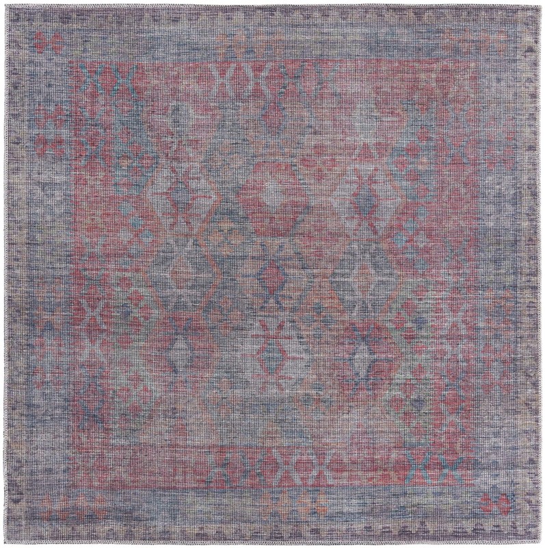 5' 3 x 5' 3 Fleming · Geometric diamond Washable Rug, rust and blue