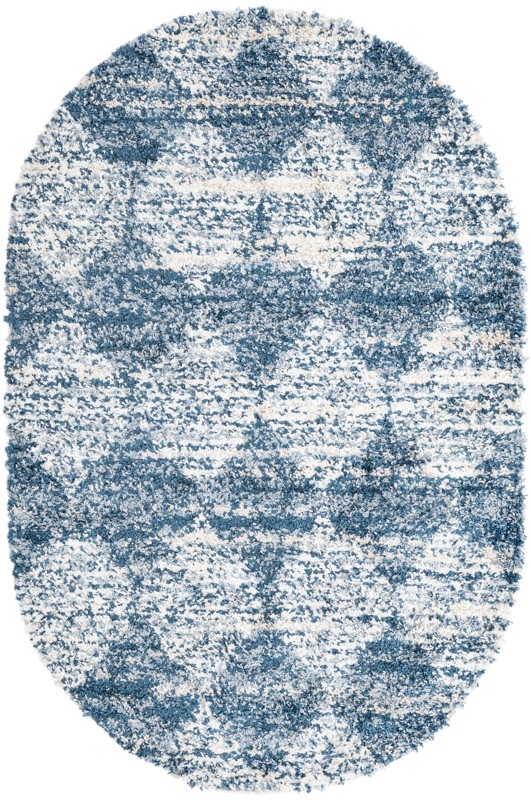 5' 3 x 8' Newton · Diamond lattice Shag Rug, blue and ivory