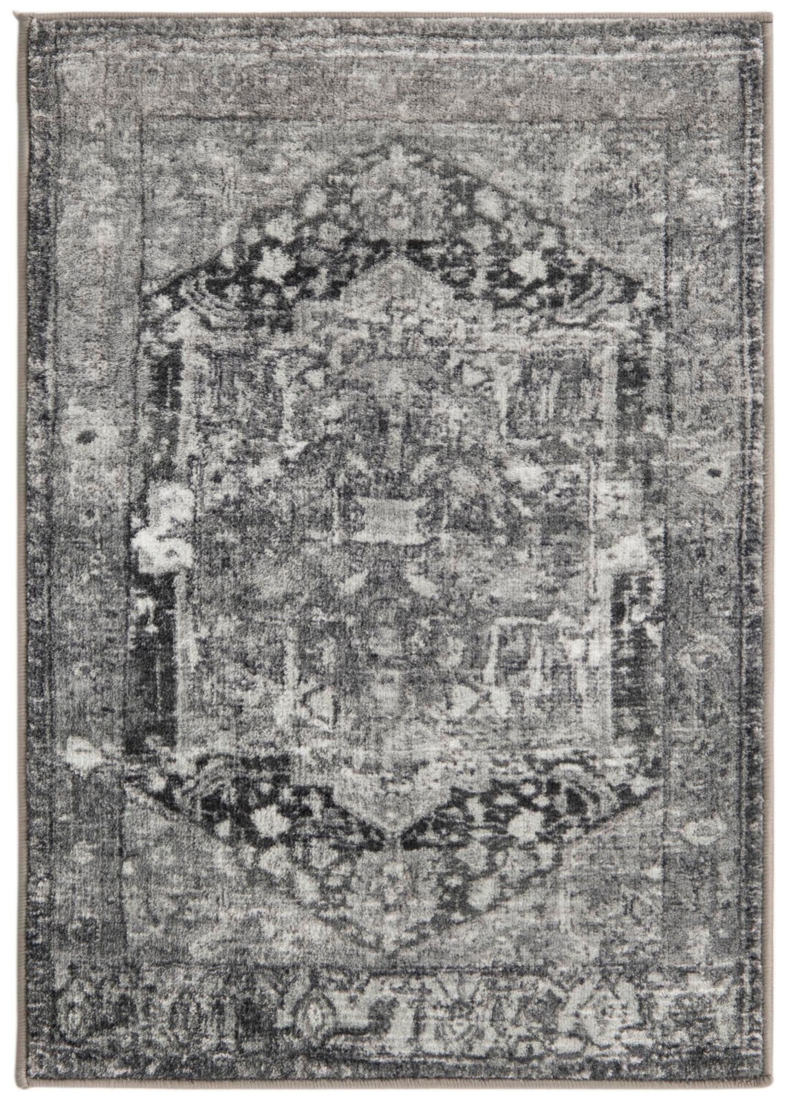 2' 2 x 3' Balmer · Distressed medallion rug, gray and black