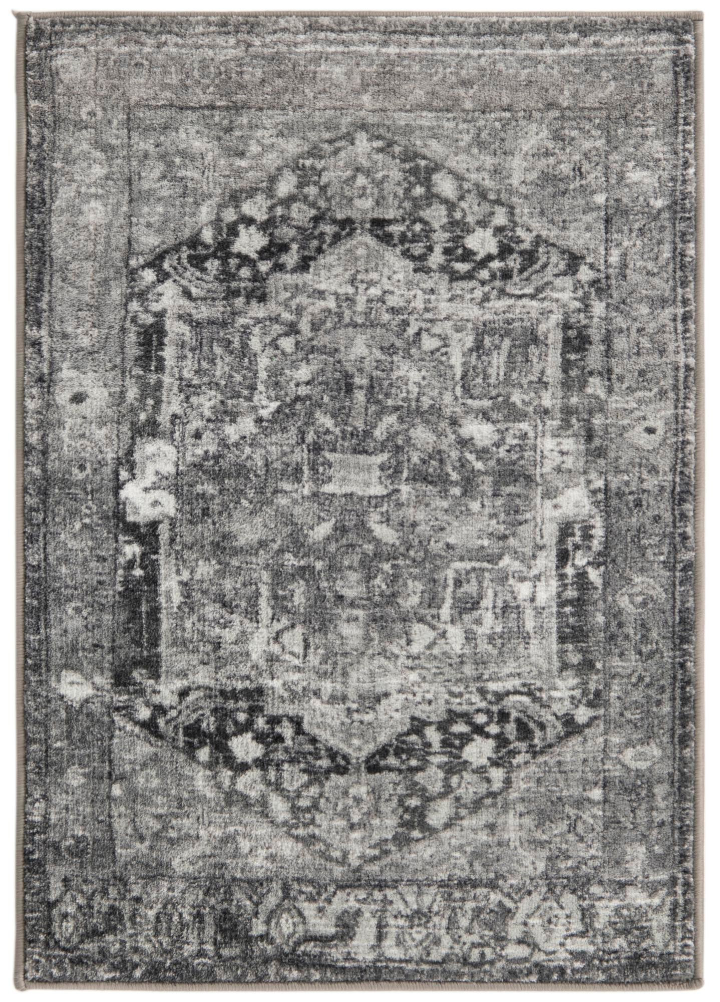 2' 2 x 3' Balmer · Distressed medallion rug, gray and black