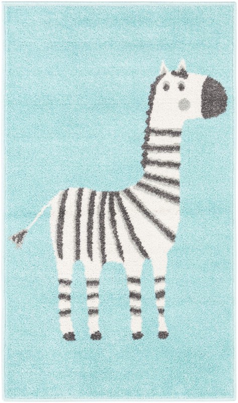 2' 2 x 3' 11 Ireton · Zebra rug, teal and ivory
