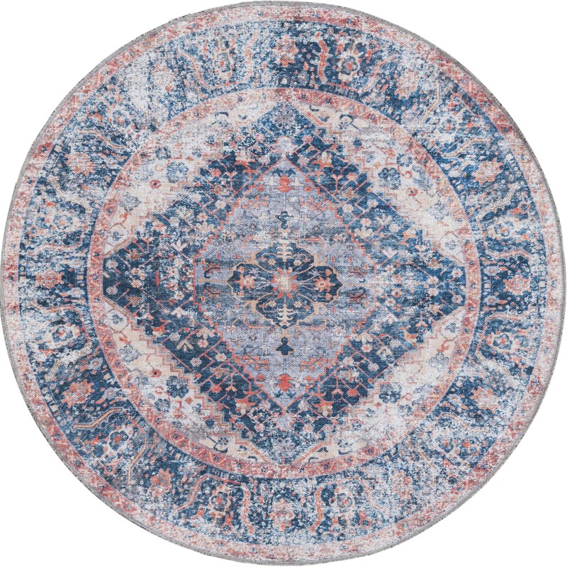 Trillium · Distressed medallion Washable Rug, navy and pink
