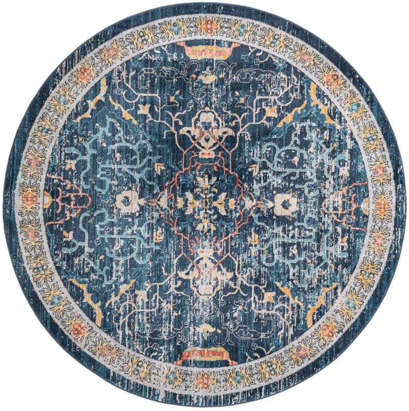 Sedgwick · Distressed medallion rug, navy and rust