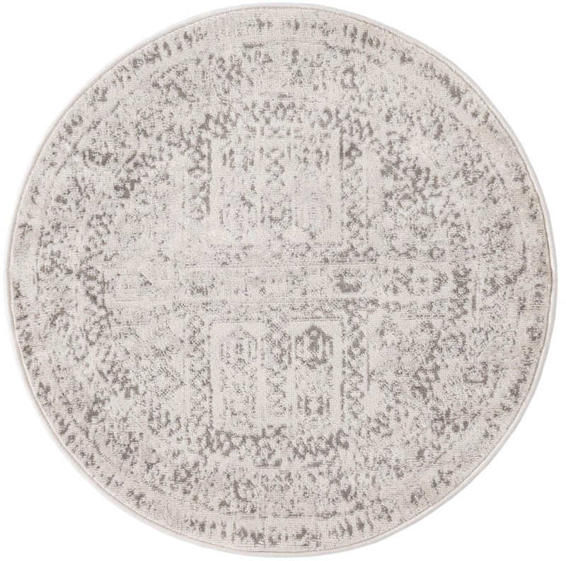 3' x 3' Fitch · Geometric border rug, cream and gray