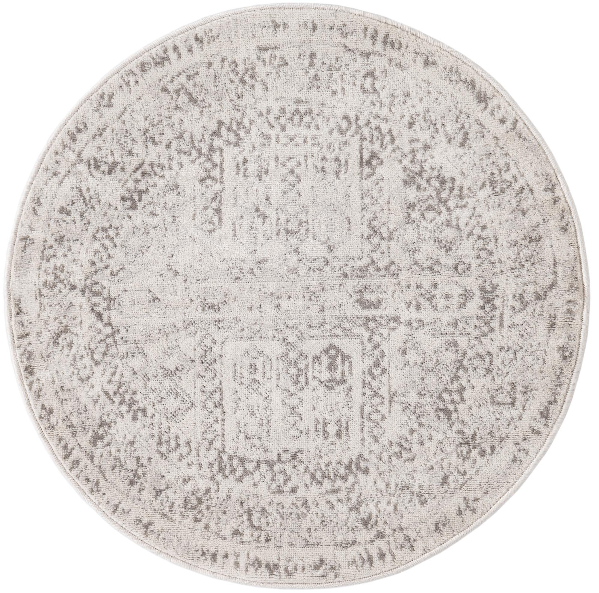 3' x 3' Fitch · Geometric border rug, cream and gray