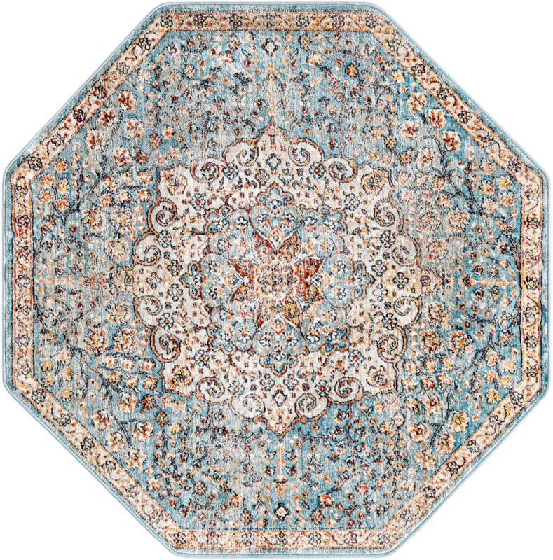 4' x 4' Stanford · Distressed medallion rug, blue and rust