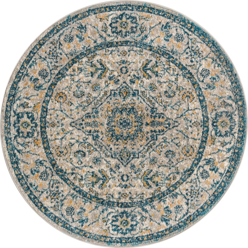 4' x 4' Thane · Medallion rug, gray and blue