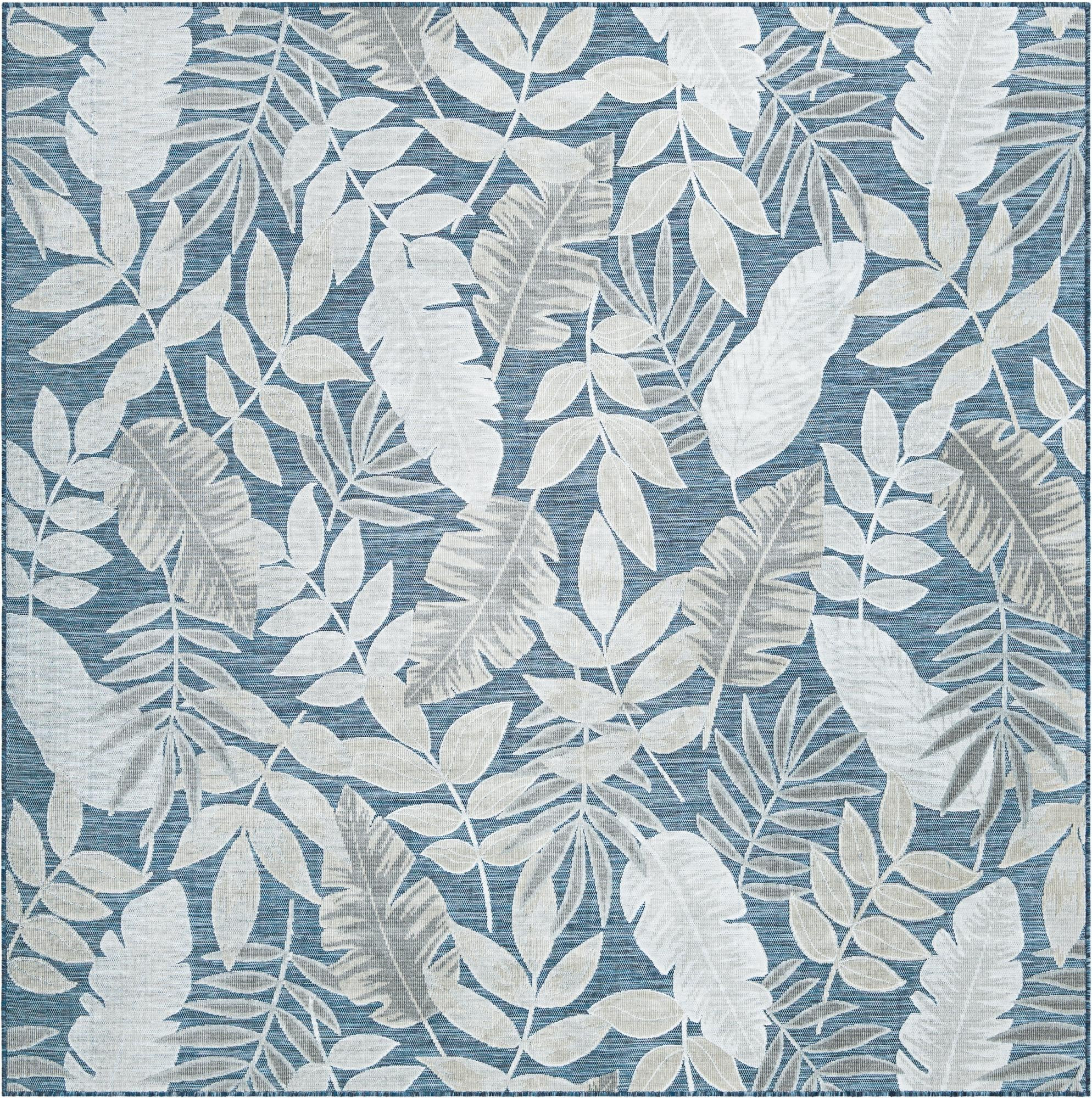 8' 2 x 8' 2 Quimby · Botanical Outdoor Rug, navy, gray and ivory