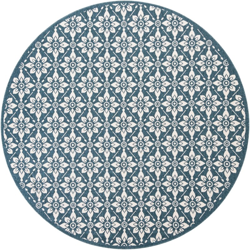7' 10 x 7' 10 Selwyn · Floral trellis Outdoor Rug, navy and ivory
