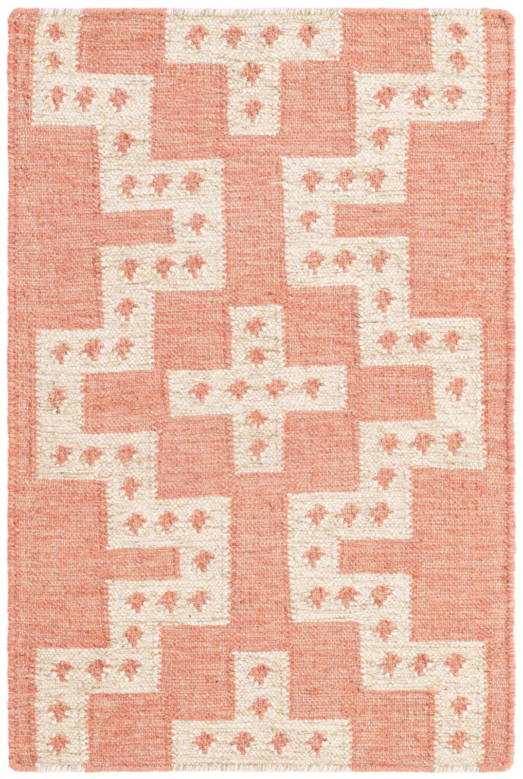 2' x 3' 1 Earley · Geometric lattice Wool Rug, rose and cream