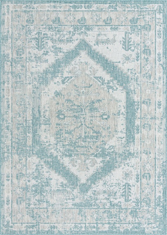7' x 10' Wylie · Border Outdoor Rug, aqua