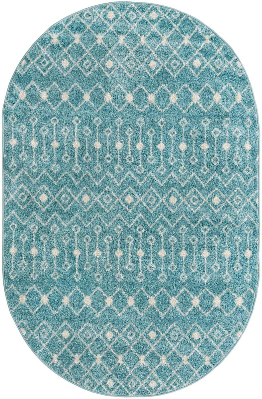 5' 3 x 8' Boswell · Geometric trellis rug, aqua and ivory