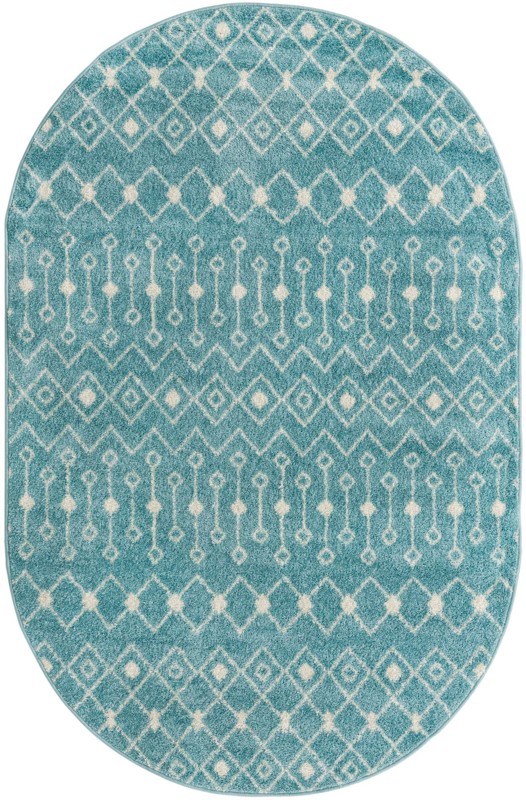 5' 3 x 8' Boswell · Geometric trellis rug, aqua and ivory