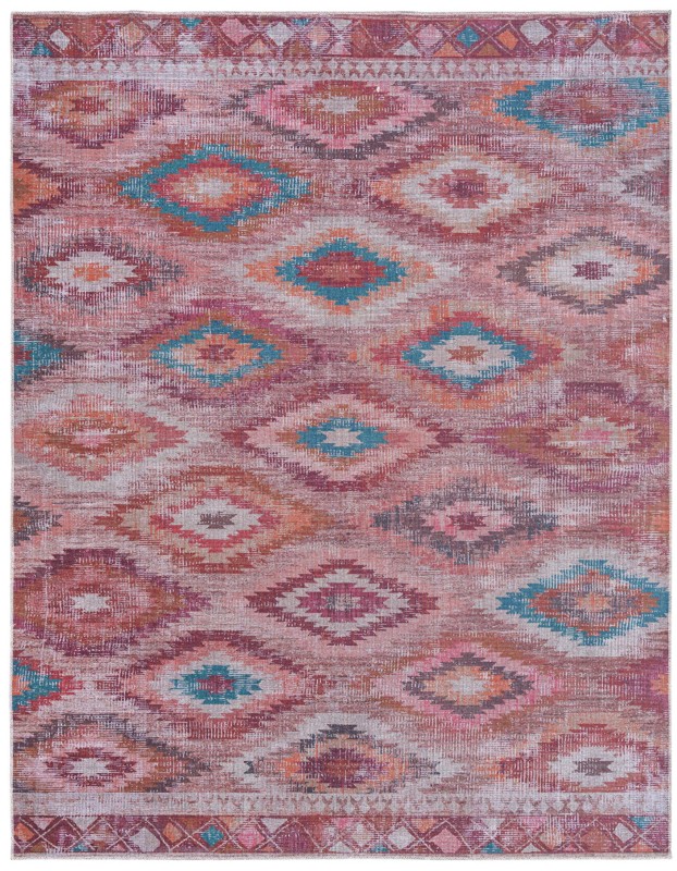 7' 10 x 10' Uttley · Diamond tribal Washable Rug, terracotta and turquoise