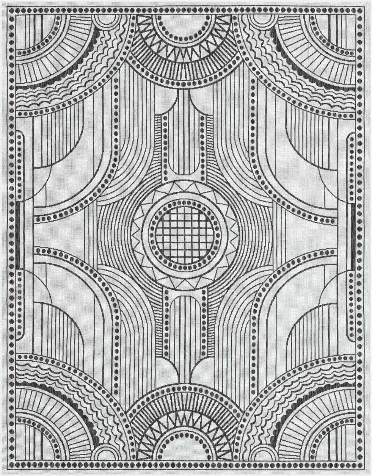 7' 10 x 10' Brough · Border Outdoor Rug, white and black
