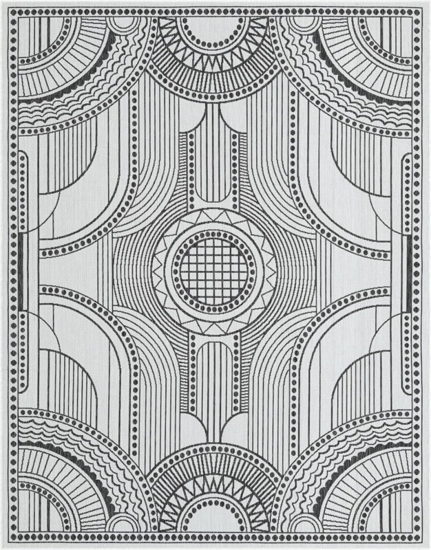 7' 10 x 10' Brough · Border Outdoor Rug, white and black