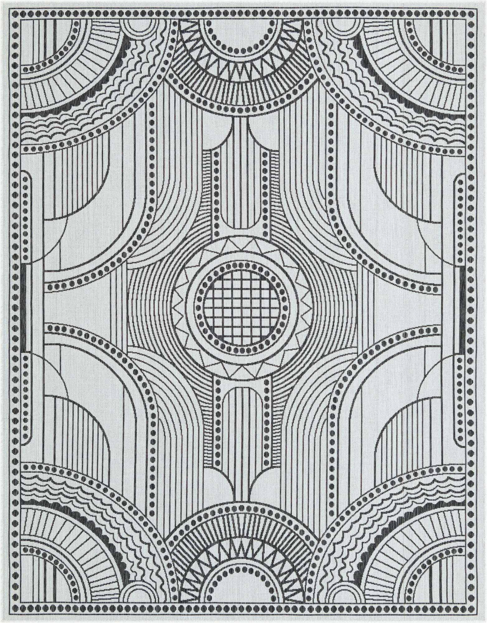 7' 10 x 10' Brough · Border Outdoor Rug, white and black