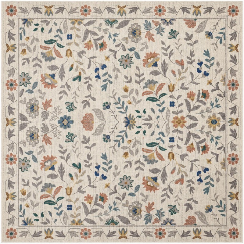 6' x 6' Coriander · Border rug, ivory
