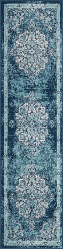2' x 8' Nettle · Distressed medallion rug, blue and ivory