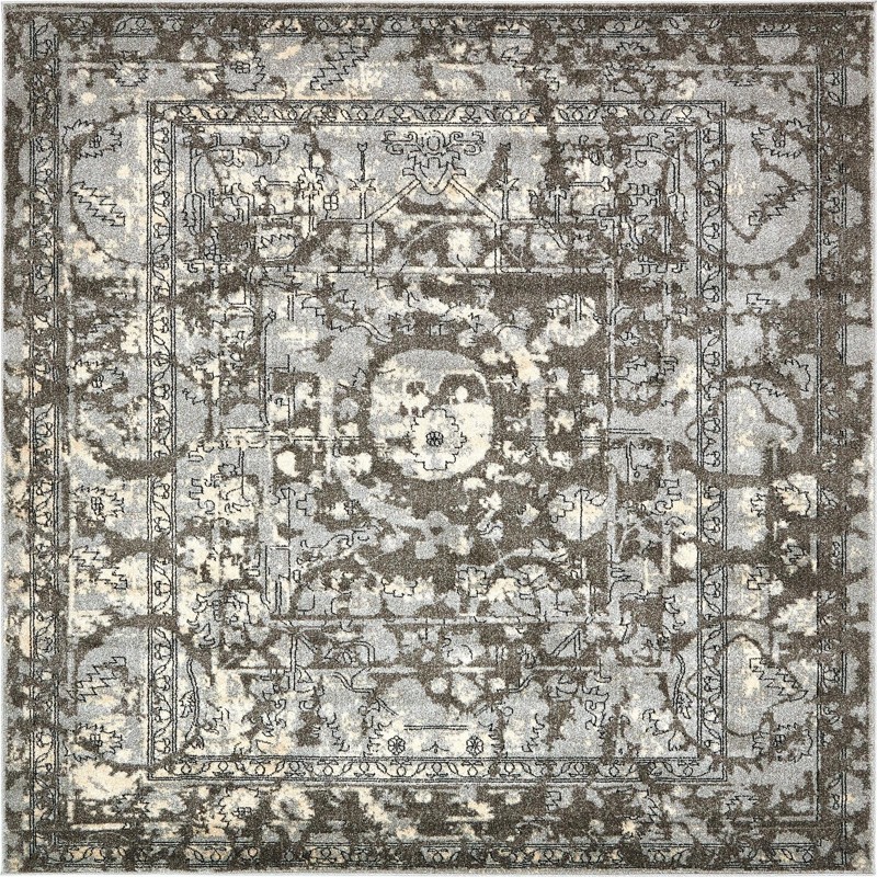 Winslow · Distressed medallion rug, gray and ivory