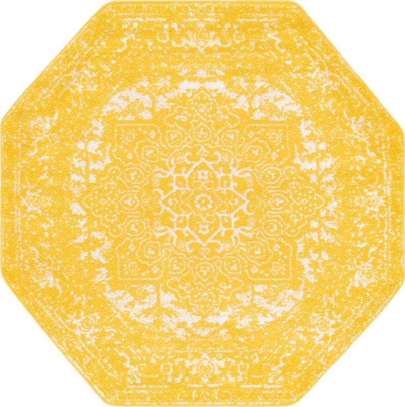 5' 3 x 5' 3 Birch · Border rug, yellow