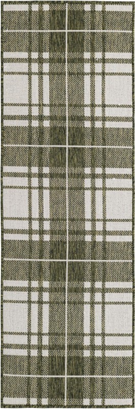 2' x 6' Maguire · Plaid Outdoor Rug, green and ivory