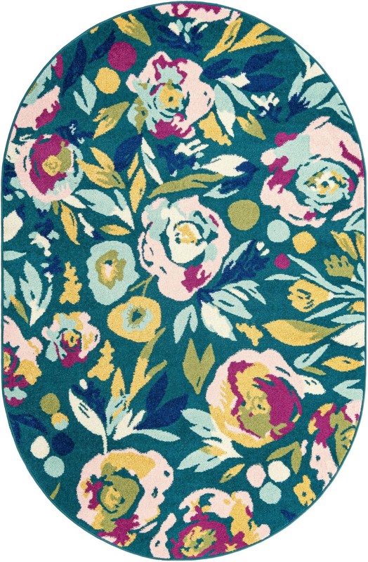 Millicent · Floral / botanical rug, teal